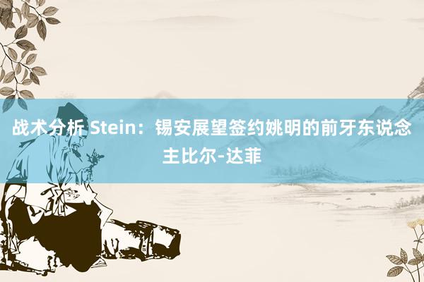 战术分析 Stein：锡安展望签约姚明的前牙东说念主比尔-达菲