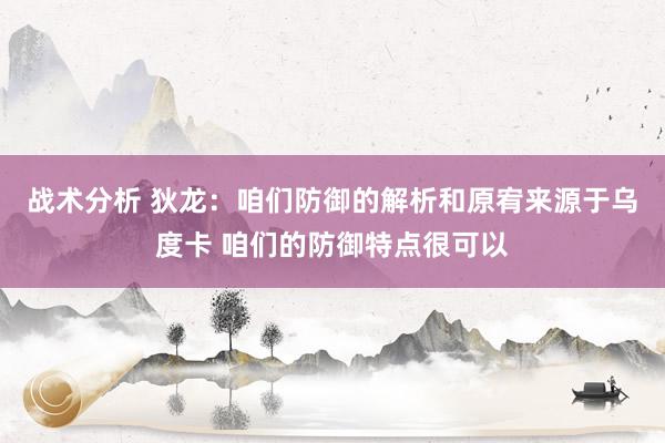 战术分析 狄龙：咱们防御的解析和原宥来源于乌度卡 咱们的防御特点很可以