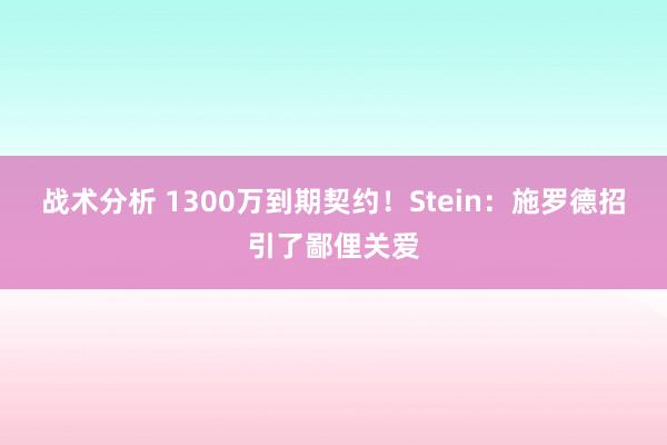 战术分析 1300万到期契约！Stein：施罗德招引了鄙俚关爱