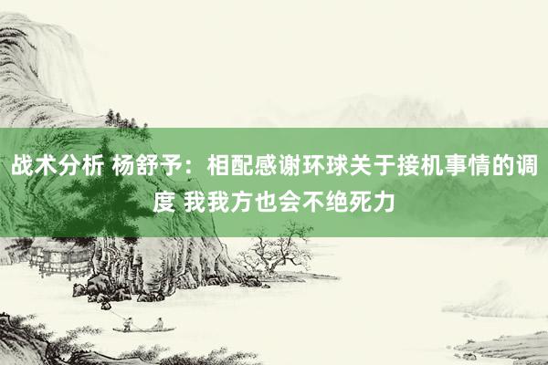 战术分析 杨舒予：相配感谢环球关于接机事情的调度 我我方也会不绝死力