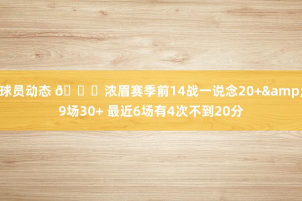 球员动态 👀浓眉赛季前14战一说念20+&9场30+ 最近6场有4次不到20分